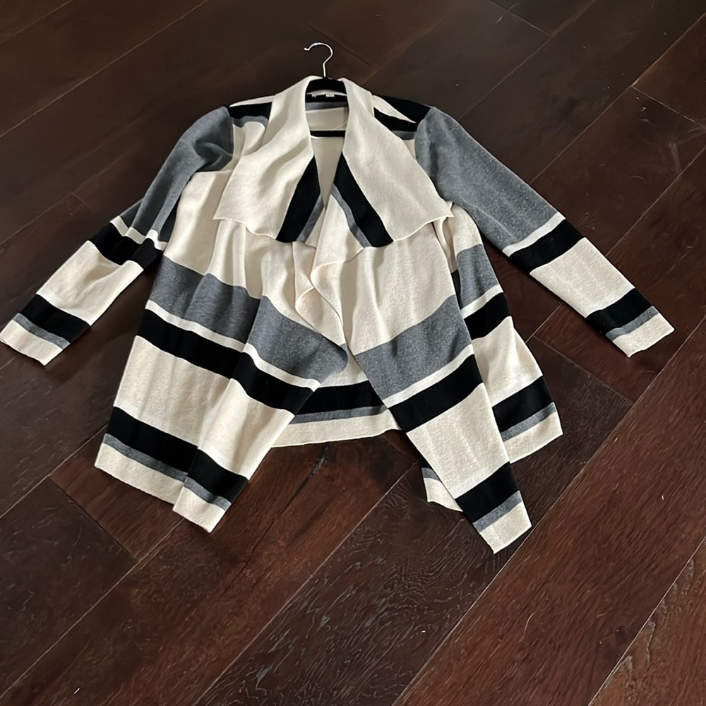 Loft black , cream and gray shawl collar sweater size large